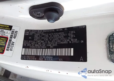 2008 Toyota Sienna Le z USA, uszkodzony, nr VIN 5TDZK23C38S138644